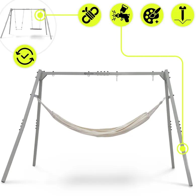 Portique jardin 4-en-1 hypermotion - nid-de-pie, balançoire bois & hamac oxford