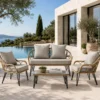 Porto salon de jardin 4 places avec table basse effet rotin naturel