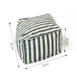 Positano pouf exterieur rayé vert déperlant 55x65x35 cm