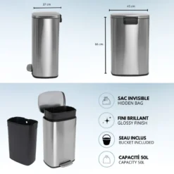 Poubelle à pédale inox admiral 50l