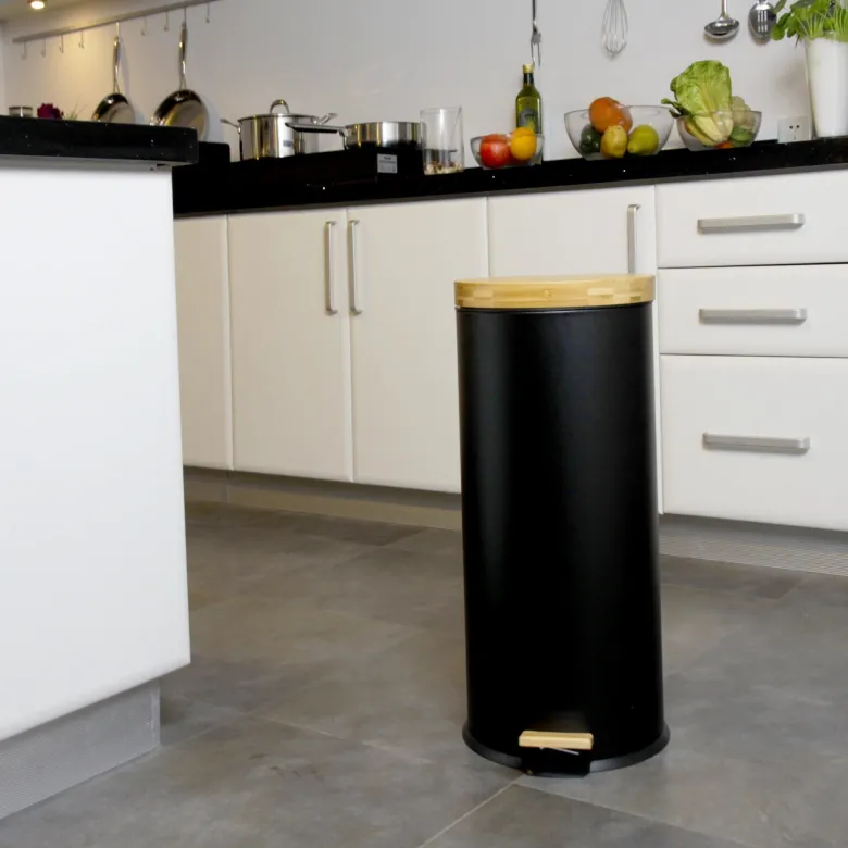 Poubelle à pédale inox bois forest 30l
