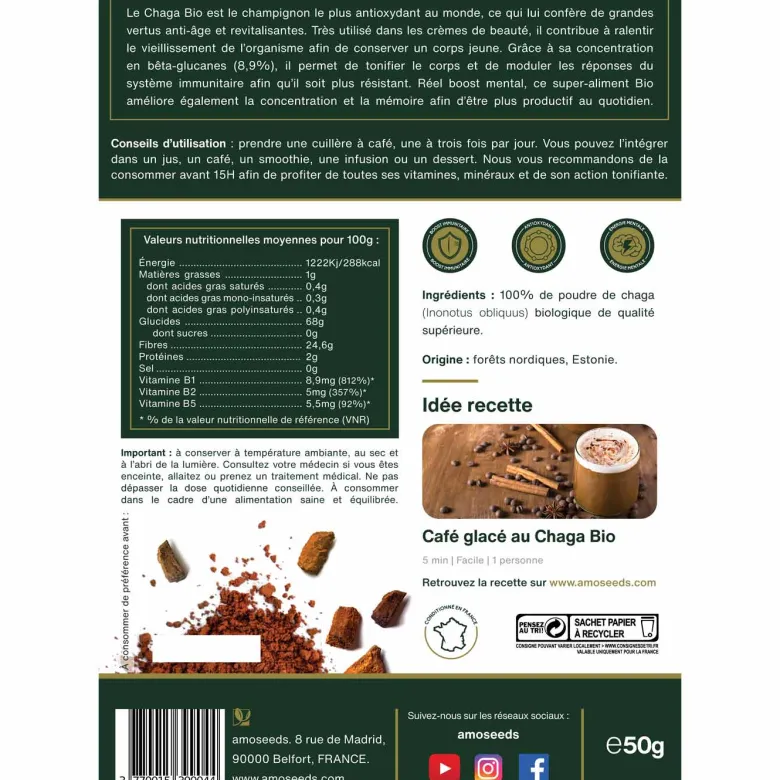 Poudre de chaga bio 50g