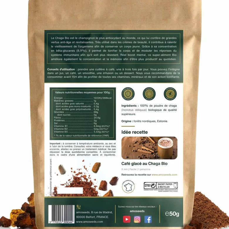 Poudre de chaga bio 50g