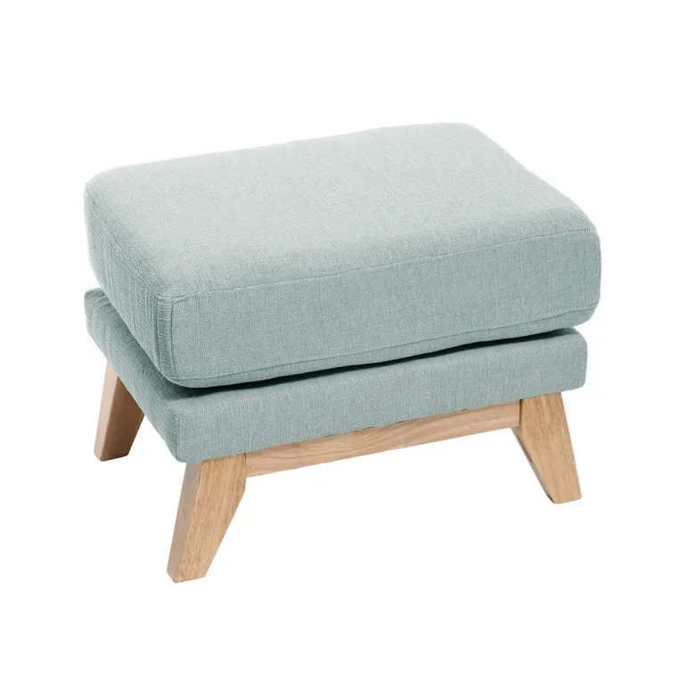 Pouf repose-pieds déhoussable en tissu vert lagon et bois clair oslo