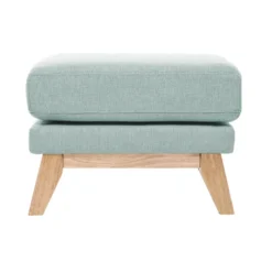 Pouf repose-pieds déhoussable en tissu vert lagon et bois clair oslo