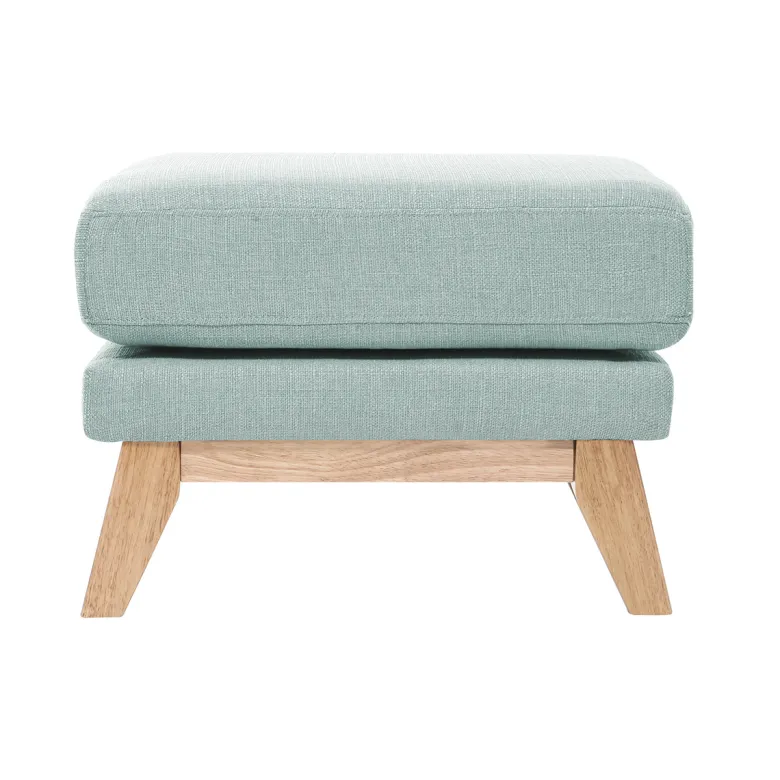 Pouf repose-pieds déhoussable en tissu vert lagon et bois clair oslo