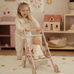 Poussette pour poupée en bois