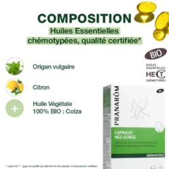 Pranarom - capsules nez-gorge aux huiles essentielles - bio