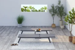 Prato lot de 2 transats et une table d'appoint gris et noir
