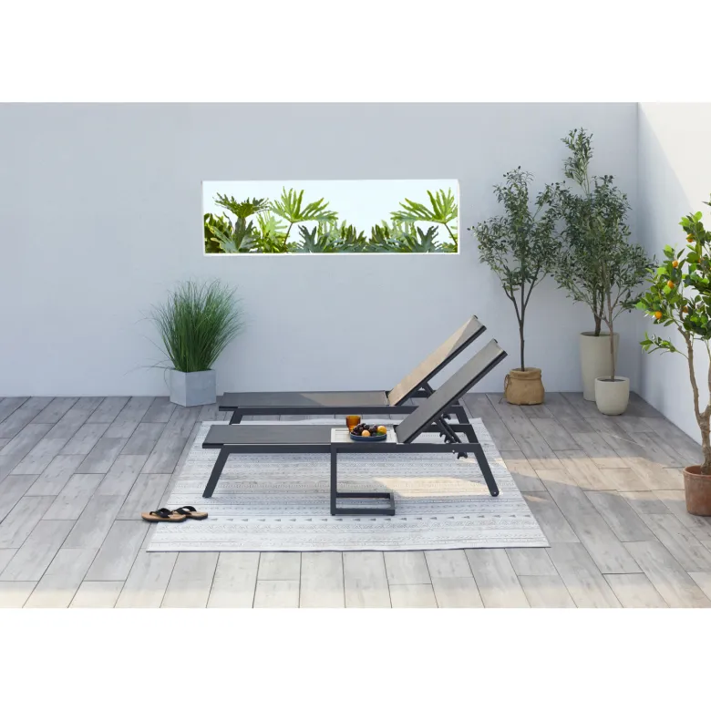 Prato lot de 2 transats et une table d'appoint noir
