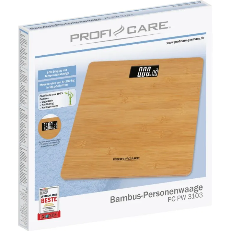 Pèse personne électronique bambus proficare pc-pw3103-bambus