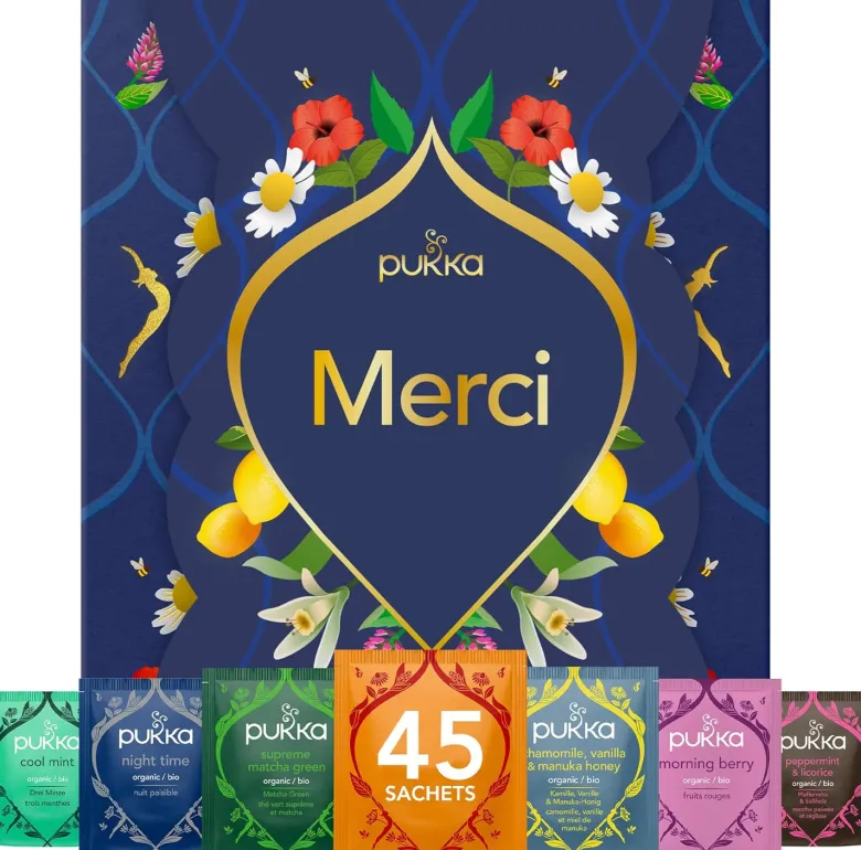 Pukka coffret - cadeau remerciement, coffret thé 100% bio 45 sachets, merci