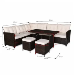 Rabi salon de jardin 9 places avec table en résine tressée marron et beige