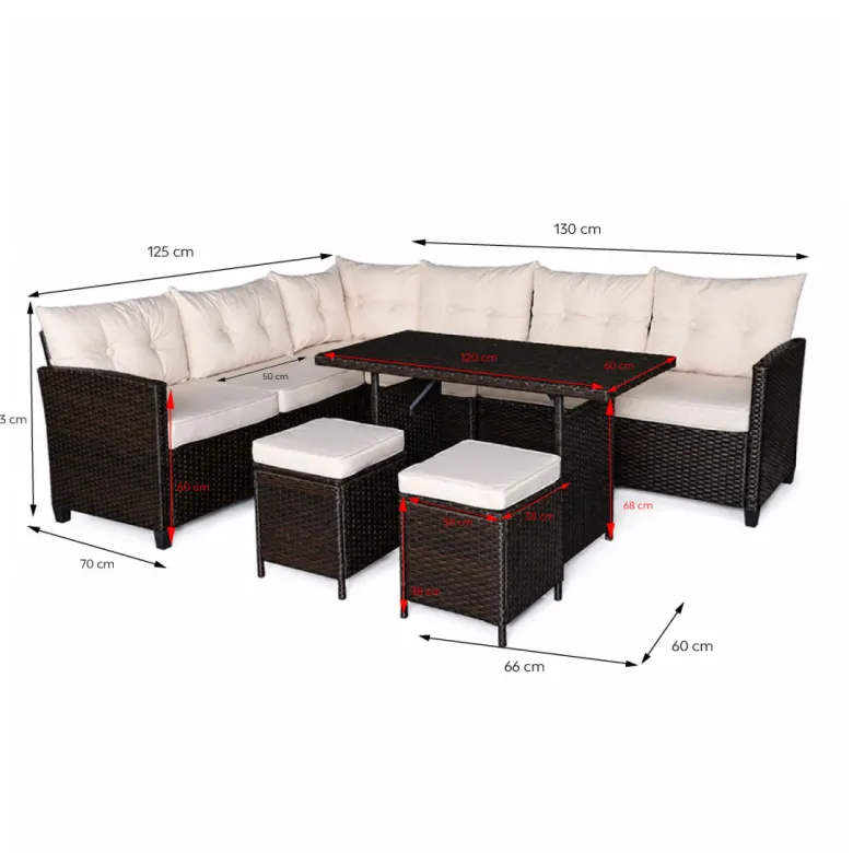Rabi salon de jardin 9 places avec table en résine tressée marron et beige