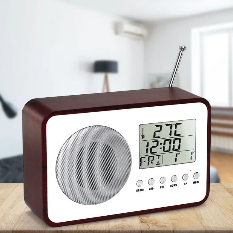 Radio réveil vintage 60's, lcd, fm, alarme, 19,2x12,5 cm