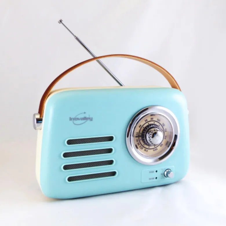 Radio vintage portative bluetooth bleue