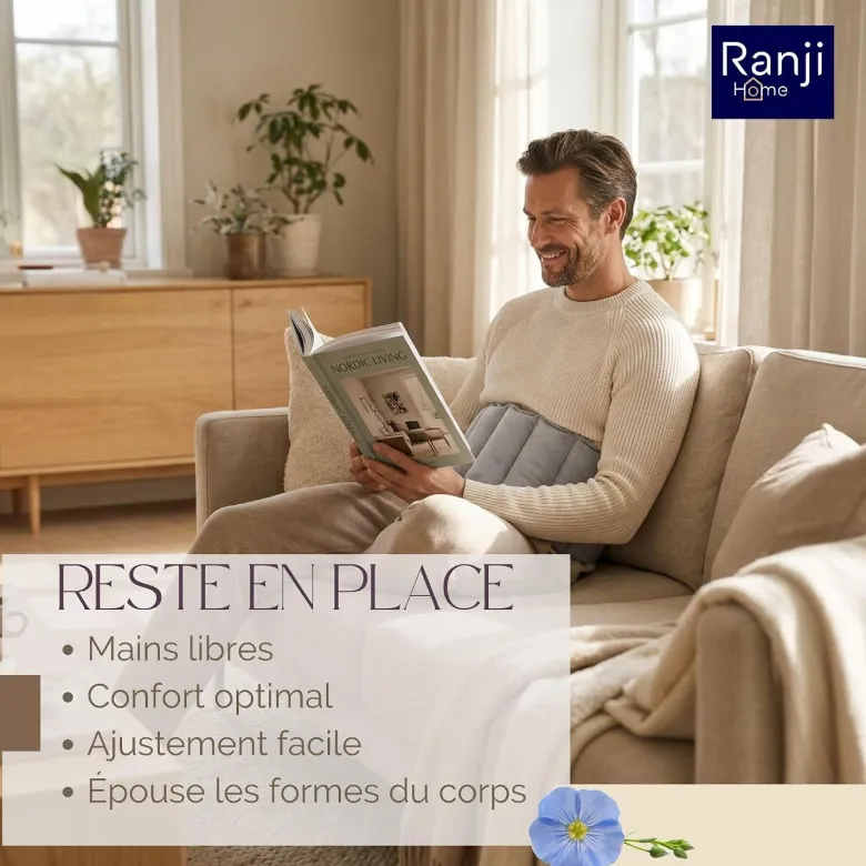 Ranji bouillotte ceinture micro-ondes graines de lin ajustable 102 x 17 cm gris
