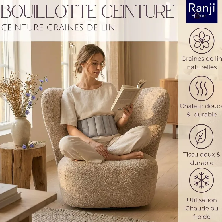 Ranji bouillotte ceinture micro-ondes graines de lin ajustable 102 x 17 cm gris