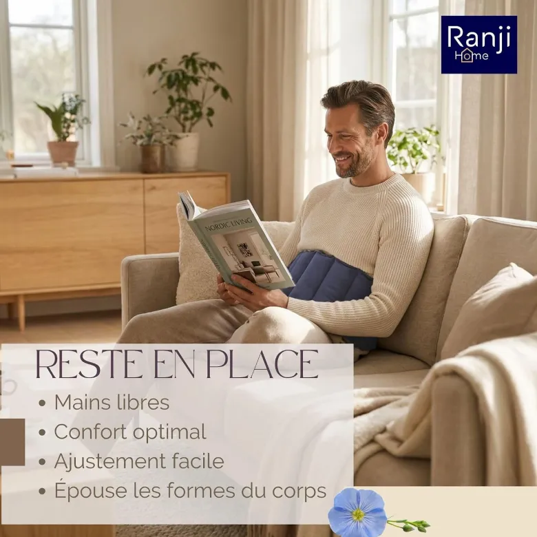 Ranji bouillotte ceinture micro-ondes graines de lin ajustable 102 x 17 cm bleu