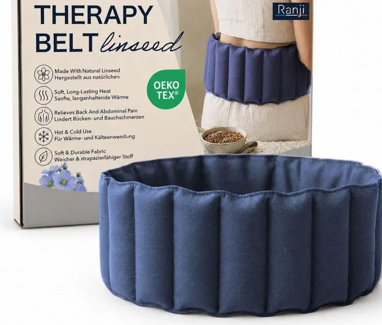 Ranji bouillotte ceinture micro-ondes graines de lin ajustable 102 x 17 cm bleu