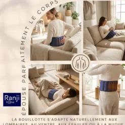 Ranji bouillotte ceinture micro-ondes graines de lin ajustable 102 x 17 cm bleu