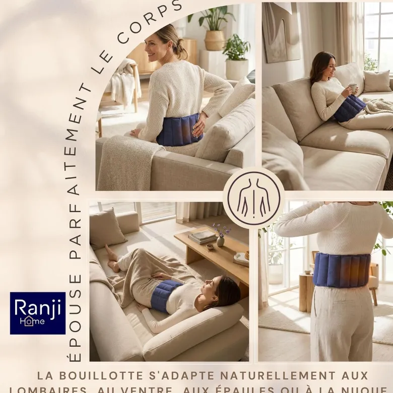 Ranji bouillotte ceinture micro-ondes graines de lin ajustable 102 x 17 cm bleu