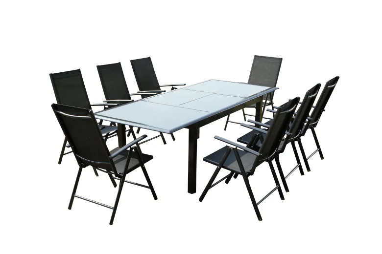 Ravenne table de jardin et 8 chaises en aluminium gris