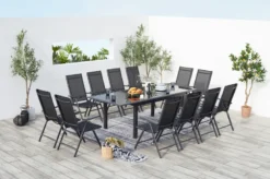 Ravenne table de jardin et 12 chaises en aluminium gris