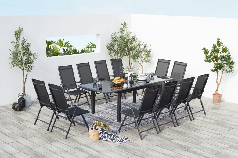 Ravenne table de jardin et 12 chaises en aluminium gris