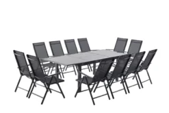 Ravenne table de jardin et 12 chaises en aluminium gris