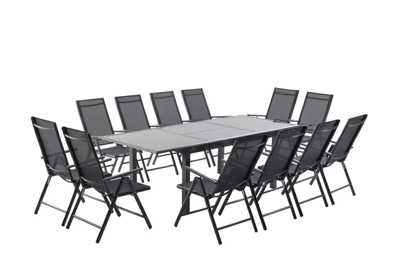 Ravenne table de jardin et 12 chaises en aluminium gris