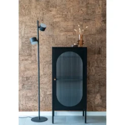 Retro-vitrine 1 porte en verre ondulé et acier noir 50x110 cm