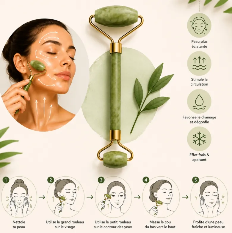 Rituel visage fraîcheur de jade en pierre véritable pour dégonfler et réveiller