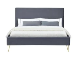Riverside lit 140 x 190 cm en velours et laiton gris