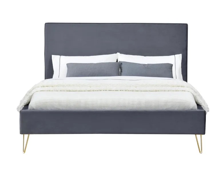 Riverside lit 140 x 190 cm en velours et laiton gris