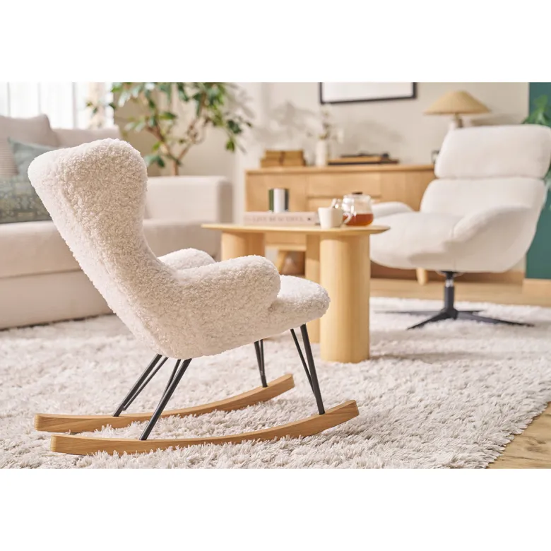 Rocking chair enfant en tissu effet peau de mouton blanc shaun