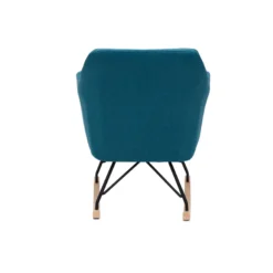 Rocking chair en tissu bleu canard, métal noir et bois clair aleyna