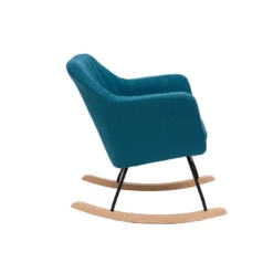 Rocking chair en tissu bleu canard, métal noir et bois clair aleyna