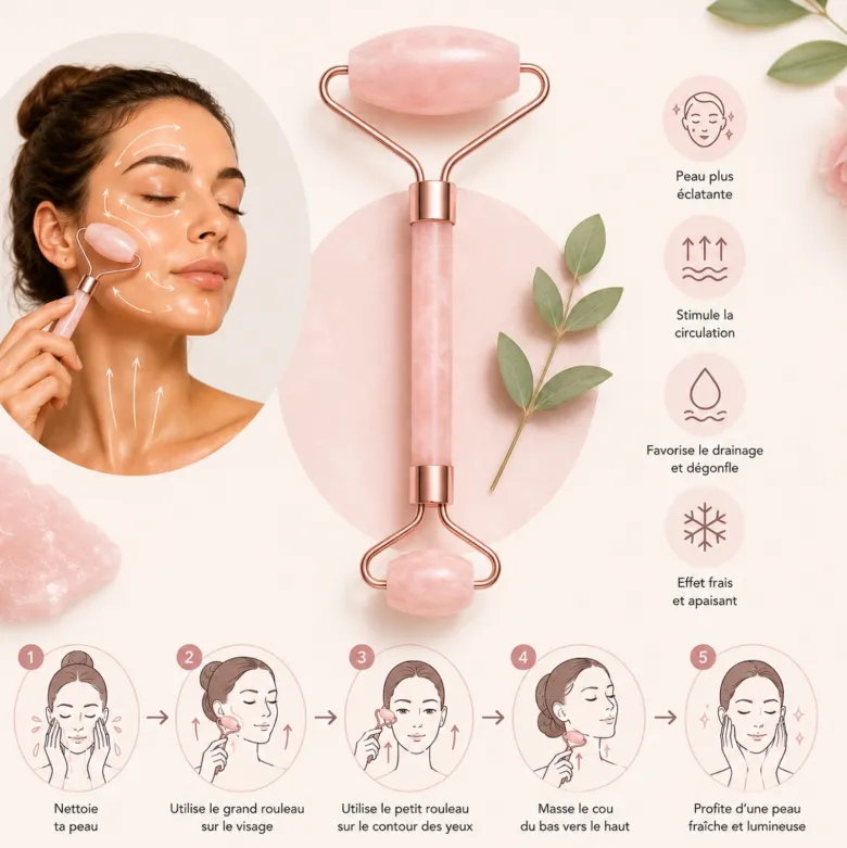 Rouleau masseur visage en quartz rose
