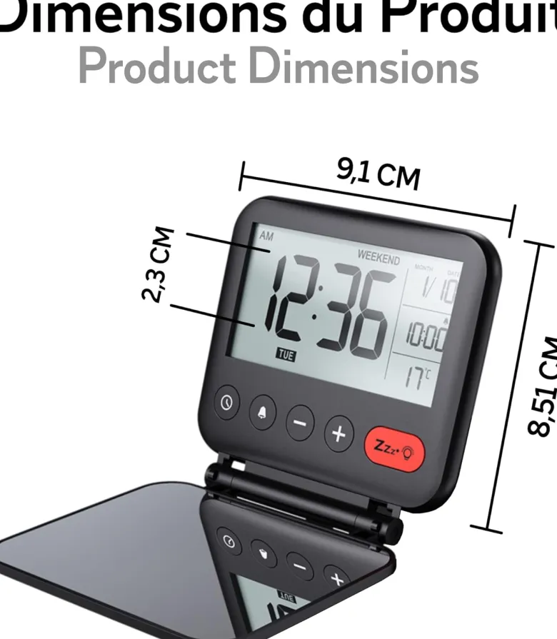 Réveil numérique de voyage compact fishtec avec écran lcd 3,23 pouces