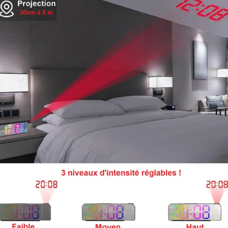 Réveil-projecteur miroir multicolore