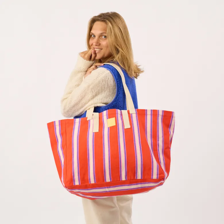 Sac cabas en coton biologique rayé orange et rose Orange