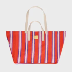 Sac cabas en coton biologique rayé orange et rose Orange