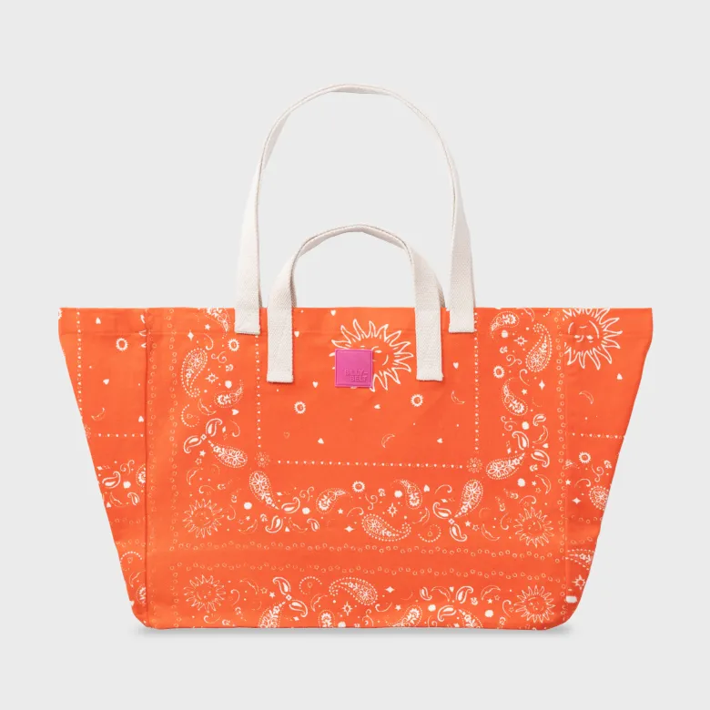 Sac cabas en coton biologique imprimé bandana orange