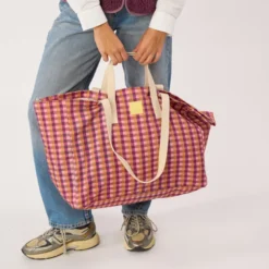 Sac cabas en coton biologique vichy violet et orange