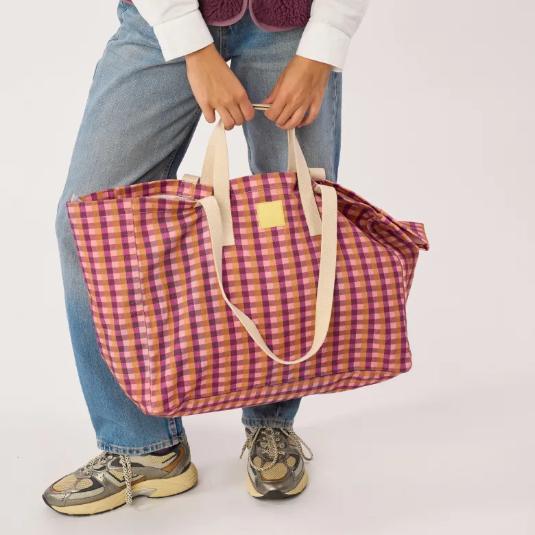 Sac cabas en coton biologique vichy violet et orange