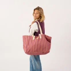 Sac cabas en coton biologique vichy violet et orange