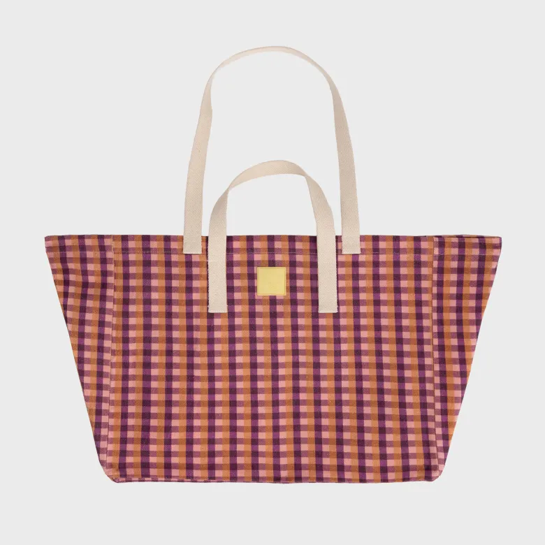 Sac cabas en coton biologique vichy violet et orange