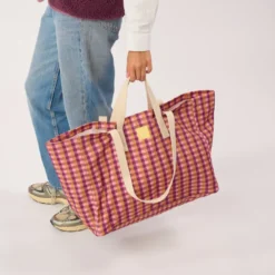 Sac cabas en coton biologique vichy violet et orange