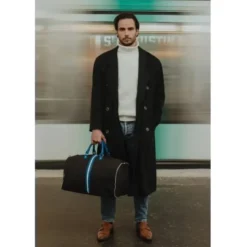 Sac de voyage upcyclé johner – bandes cobalt & blanc, éco-responsable